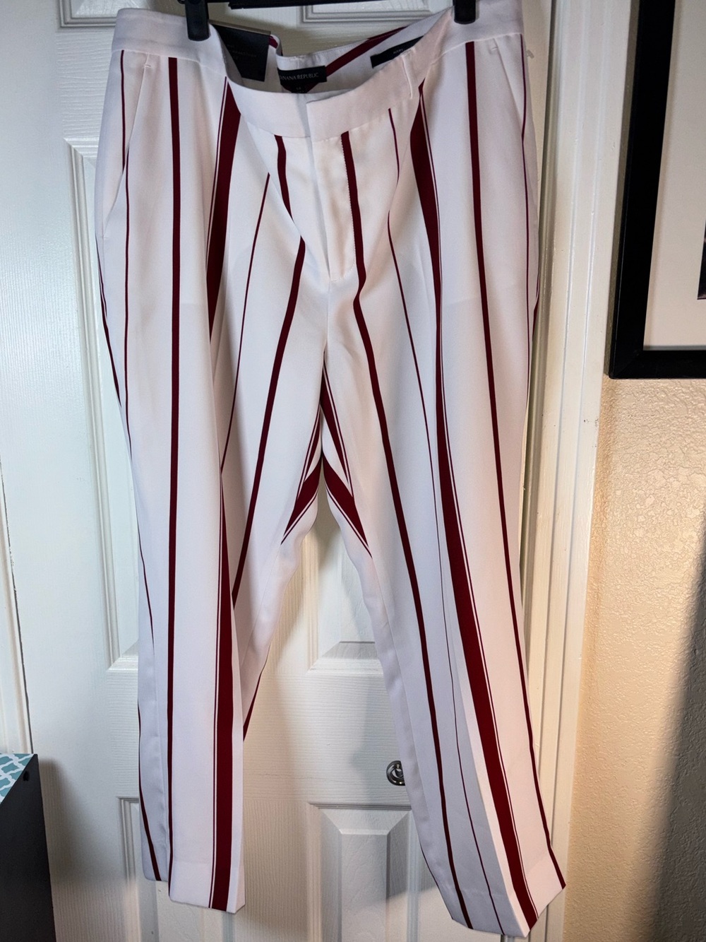 Banana Republic White Pants with Burgundy Vertical Stripes - Picture 7 of 13